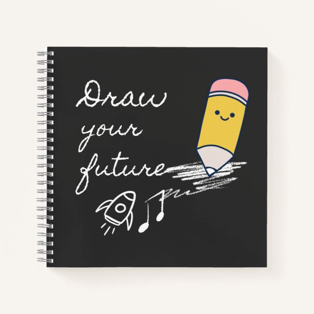 Draw Your Future – Cute Motivational Pencil Design Notebook (Front)