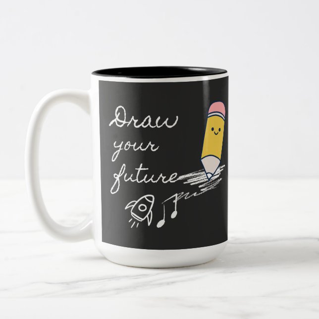 Draw Your Future – Cute Motivational Pencil Design Two-Tone Coffee Mug (Left)