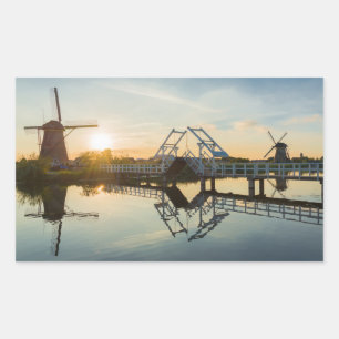 Drawbridge and windmills at sunset in Holland Sticker