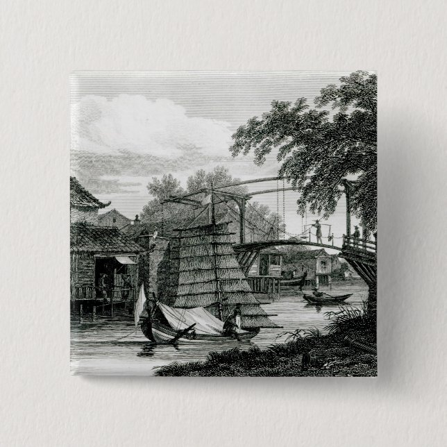 Drawbridge at Malacca, engraved by George Cooke 2 Inch Square Button (Front)