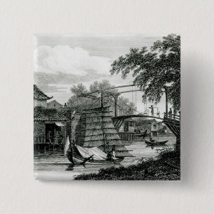 Drawbridge at Malacca, engraved by George Cooke 2 Inch Square Button