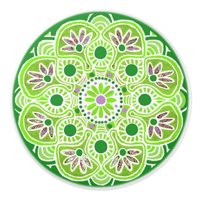 Drawer Pull lime green pattern Ceramic Knob (Front)