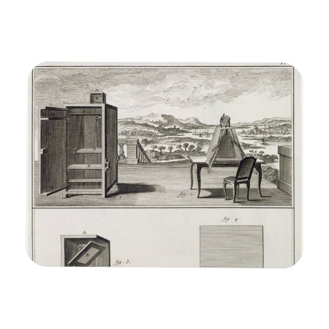 Drawing aids: a basic wooden camera obscura and a magnet (Horizontal)