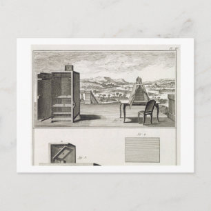 Drawing aids: a basic wooden camera obscura and a postcard