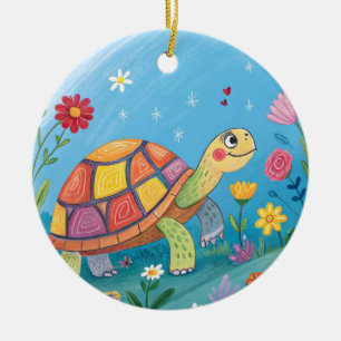 Drawing Baby Turtle Ceramic Ornament
