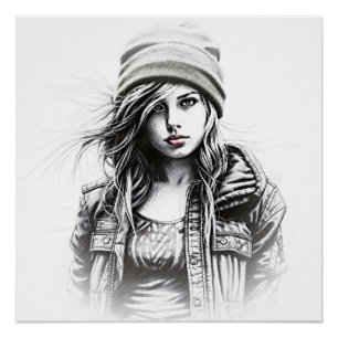 Drawing by a young grunge woman poster