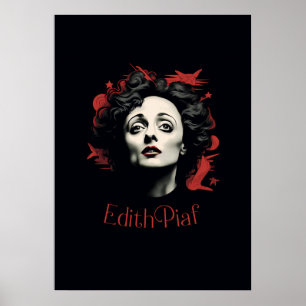 Drawing by Edith Piaf - portrait - vector Poster