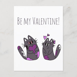 Drawing Cat Hearts Valentines Day Postcard