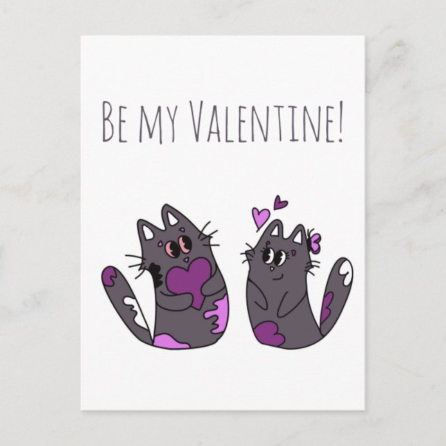 Drawing Cat Hearts Valentines Day Postcard (Front)