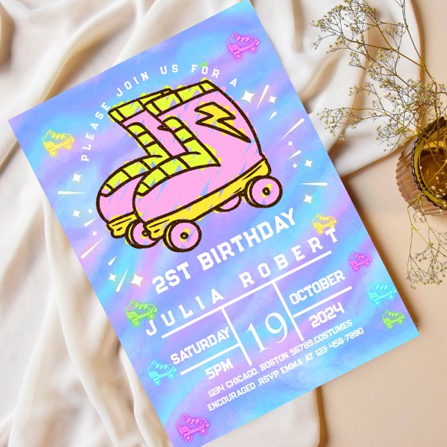 drawing chalk Roller Skating snow Birthday pink  Invitation (Creator Uploaded)