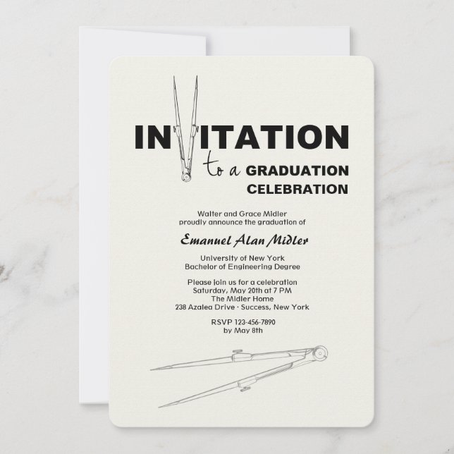 Drawing Compass Graduation Invitation (Front)