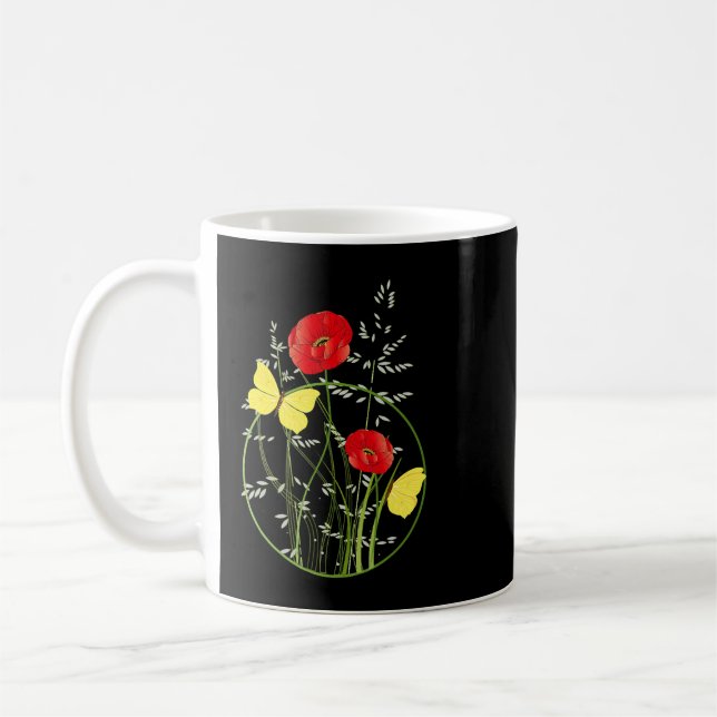Drawing delicate flowers on the path edge with but coffee mug (Left)