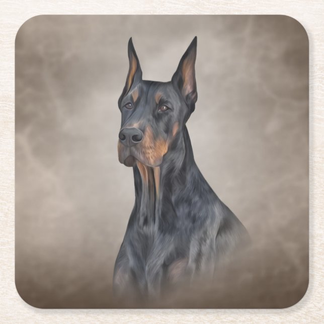 Drawing Doberman dog Square Paper Coaster (Front)