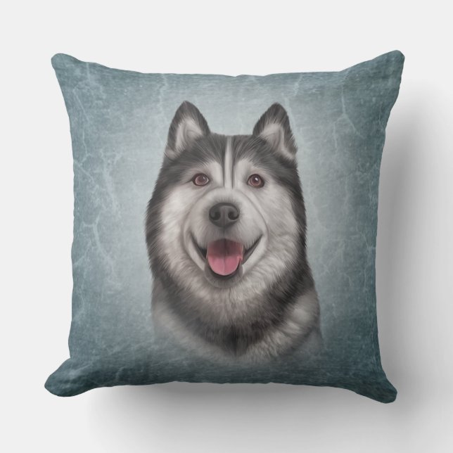 Drawing Dog Alaskan Malamute Throw Pillow (Front)