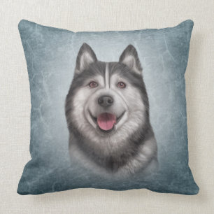 Drawing Dog Alaskan Malamute Throw Pillow