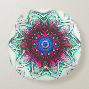 Drawing flower texture of metallic cyan to red ink round pillow