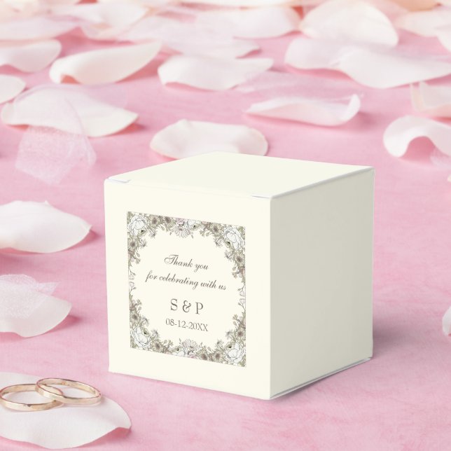 Drawing flowers ivory romantic wedding  favor box (Wedding)