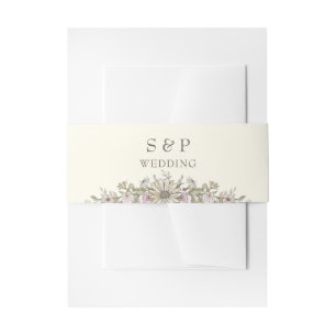 Drawing flowers ivory romantic wedding invitation belly band