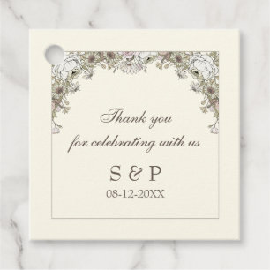 Drawing flowers ivory vintage wedding favour tags
