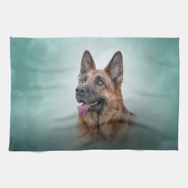 Drawing German Shepherd Dog Kitchen Towel (Horizontal)