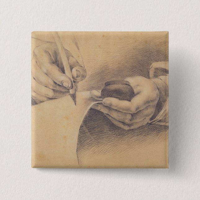 Drawing Hands, 1798 2 Inch Square Button (Front)