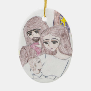 Drawing in Coloured Pencil of Nativity Ceramic Ornament