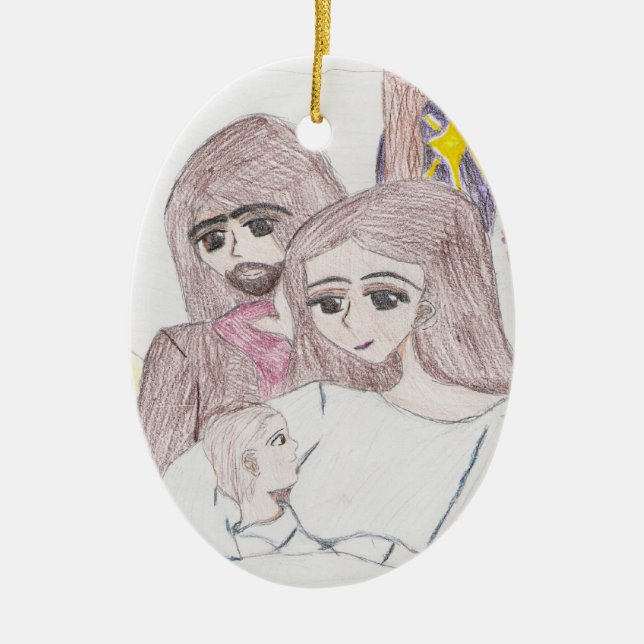 Drawing in Coloured Pencil of Nativity Ceramic Ornament (Front)