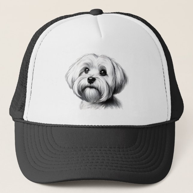 Drawing Maltese Dog Trucker Hat (Front)