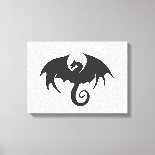 Drawing of a black dragon silhouette canvas print (Front)