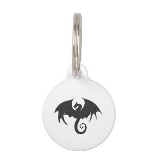 Drawing of a black dragon silhouette pet tag