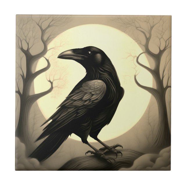 Drawing of a black raven tile (Front)