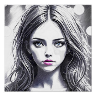 Drawing of a girl with a captivating look poster