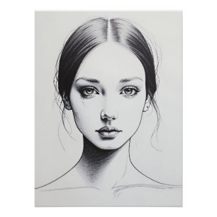 Drawing of a girl's face poster