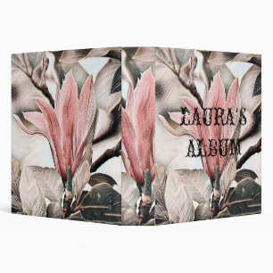 Drawing of a pink magnolia flower branch binder