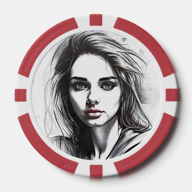 Drawing of a portrait of a woman poker chips (Front)