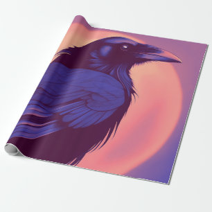 Drawing of a purple black raven wrapping paper