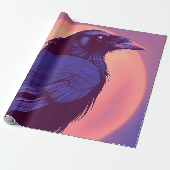 Drawing of a purple black raven wrapping paper (Unrolled)