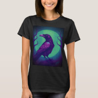 Drawing of a raven on bright green blue background