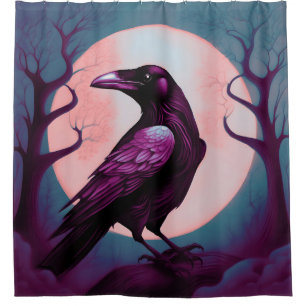 Drawing of a raven on grey blue background