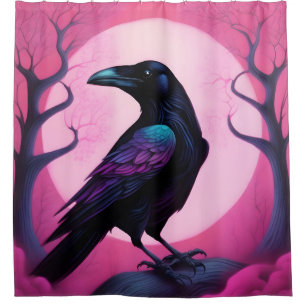Drawing of a raven on neon pink background