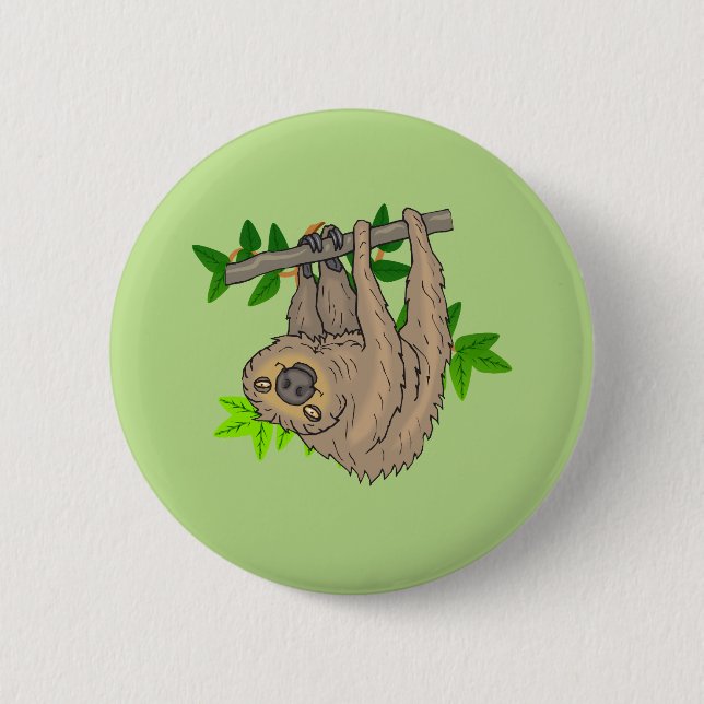 Drawing of a Sloth Hanging Upside Down 2 Inch Round Button (Front)
