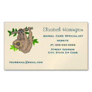 Drawing of a Sloth Hanging Upside Down Magnetic Business Card