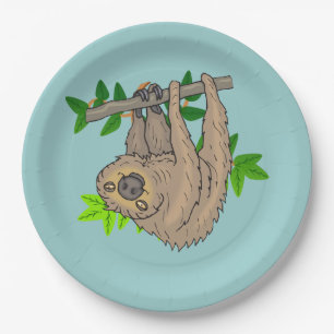Drawing of a Sloth Hanging Upside Down Paper Plate