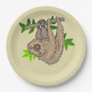 Drawing of a Sloth Hanging Upside Down Paper Plate