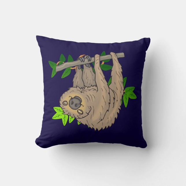 Drawing of a Sloth Hanging Upside Down Throw Pillow (Front)