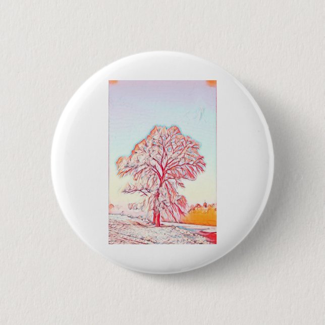 Drawing of a Snowed Tree in a Winter Scenery 2 Inch Round Button (Front)