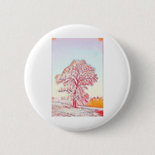 Drawing of a Snowed Tree in a Winter Scenery 2 Inch Round Button