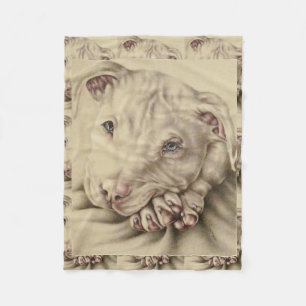 Drawing of a White Pitbull on Blanket