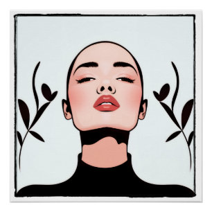 Drawing of a woman's face with short hair poster
