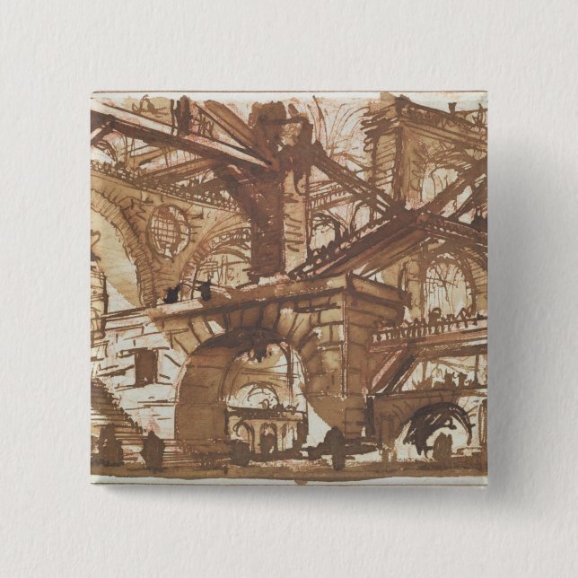 Drawing of an Imaginary Prison 2 Inch Square Button (Front)